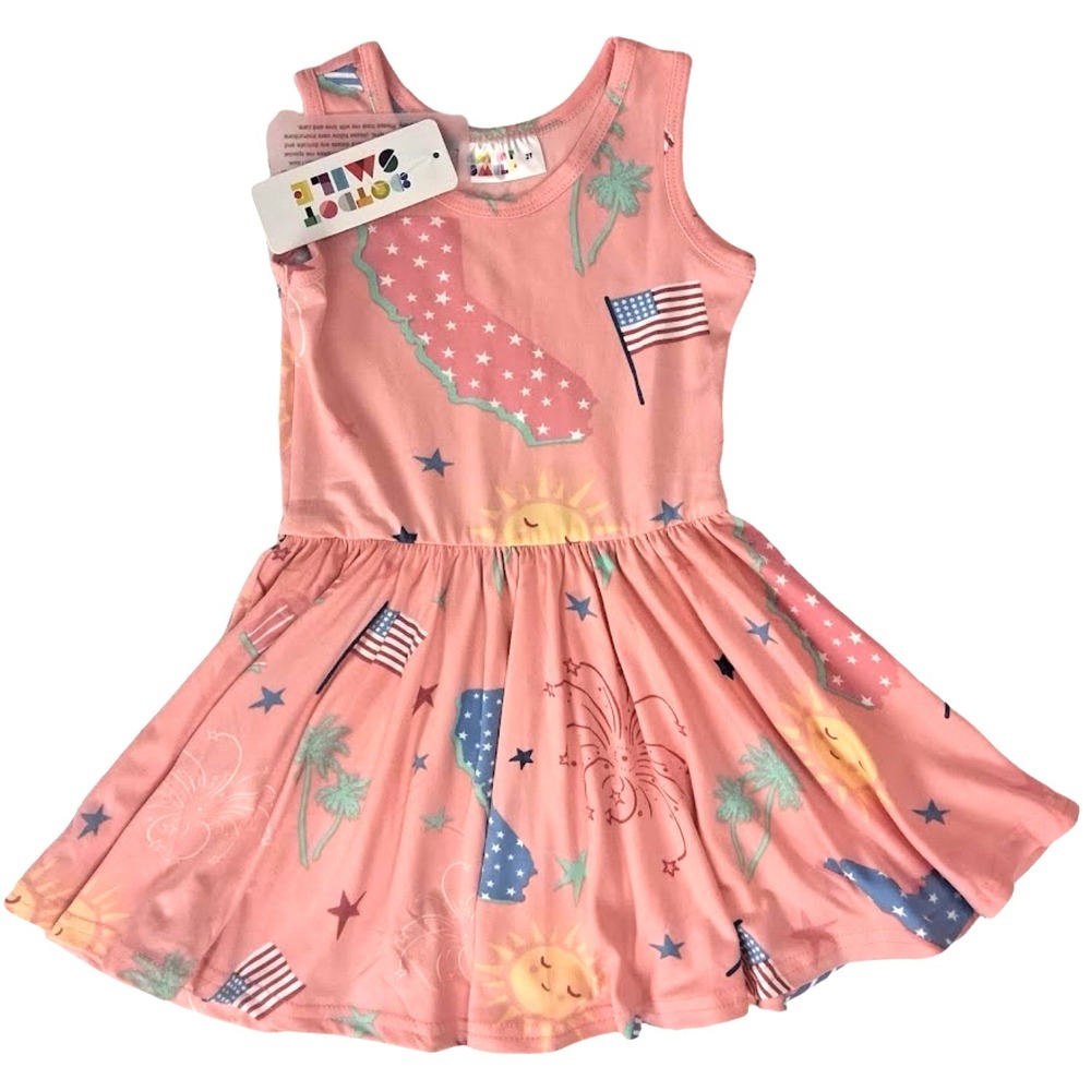 Dot Smile Girl 2T Sleeveless Tank Dress 4th Of July Pink Independence NWT